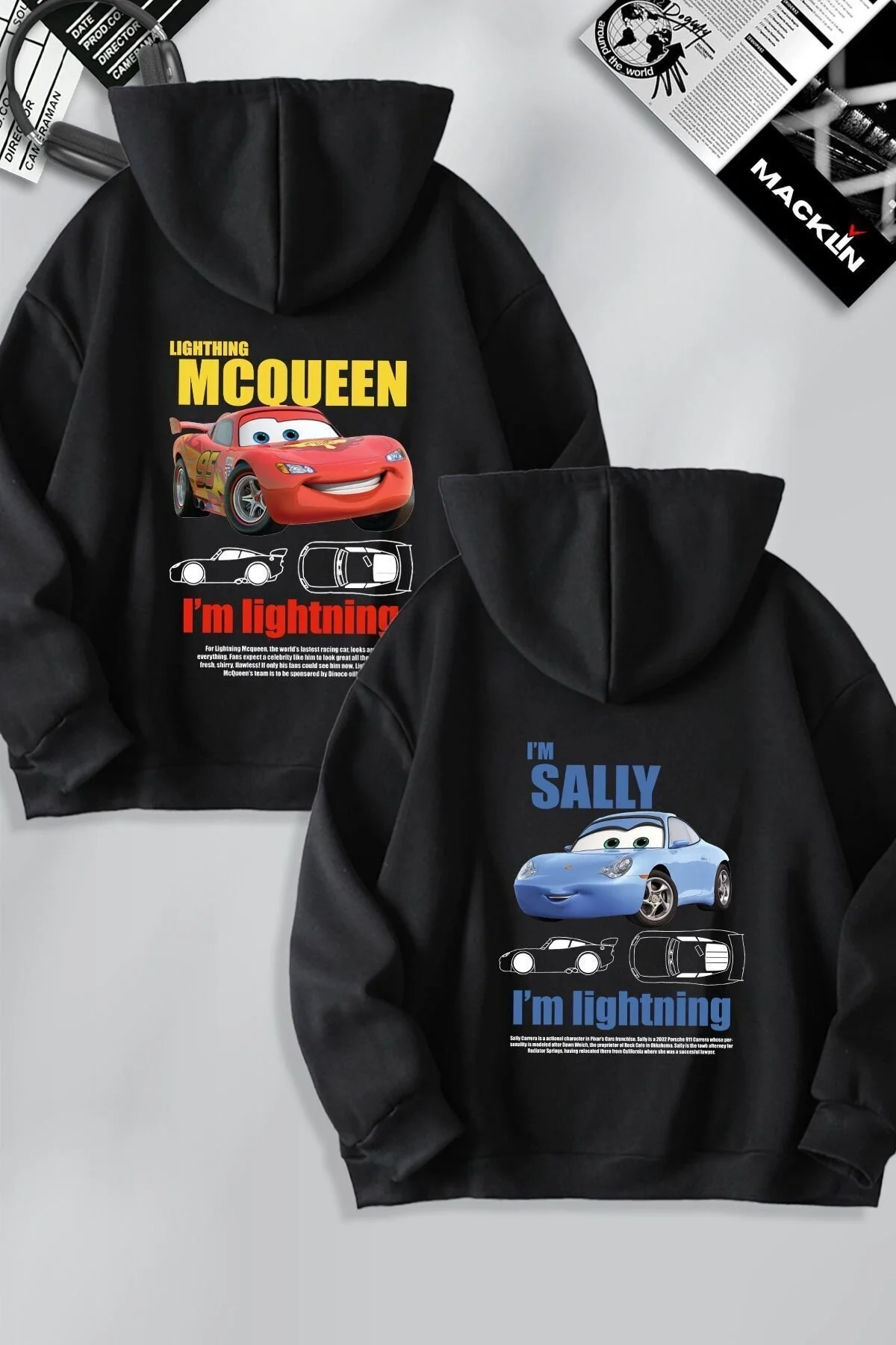 ASSEMA Sevgililer Günü Özel Kapüşonlu Araba Baskılı Oversize Sweatshirt - Siyah
