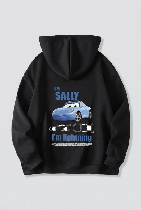 ASSEMA Sevgililer Günü Özel Kapüşonlu Araba Baskılı Oversize Sweatshirt - Siyah