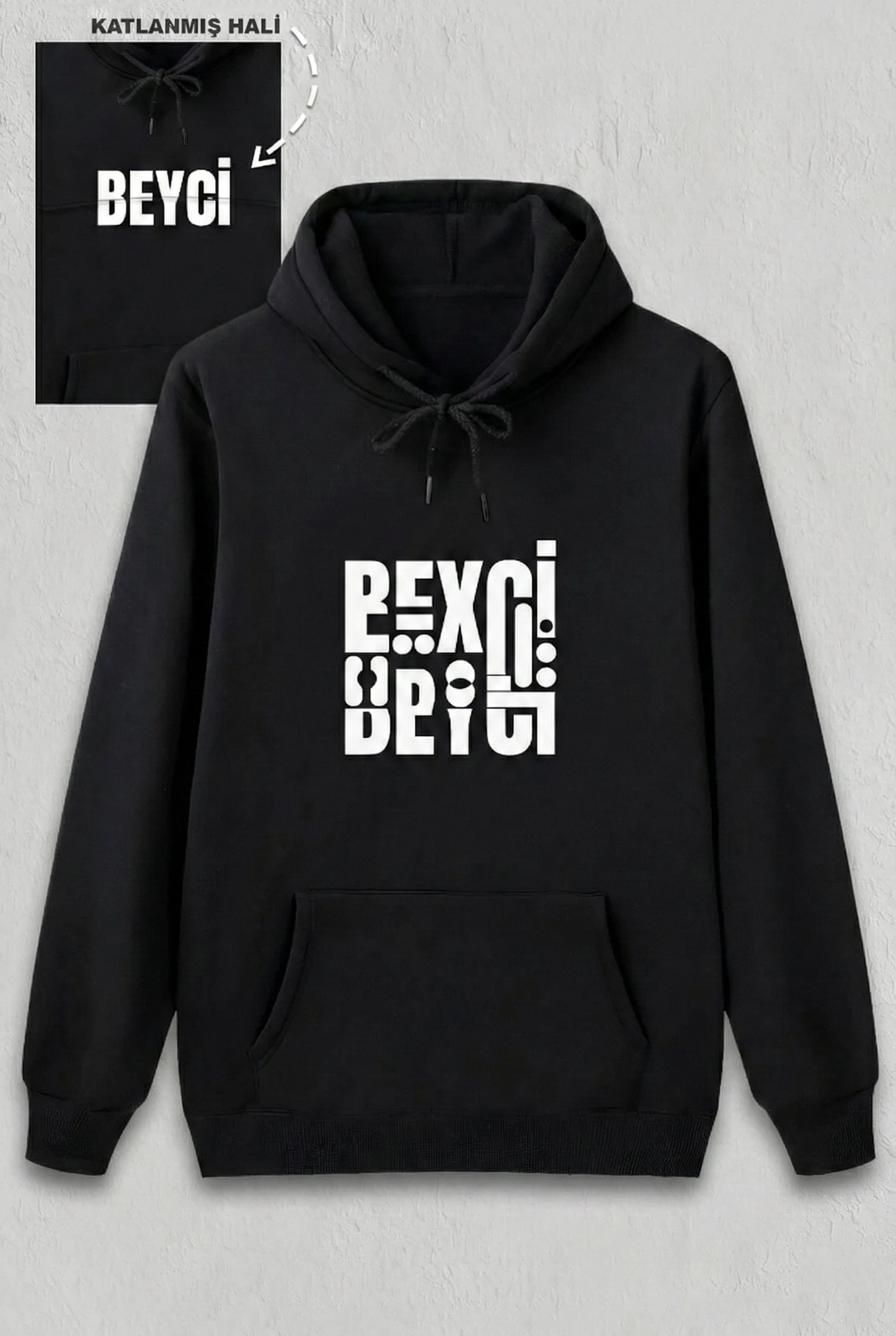 ASSEMA Sevgililer Günü Özel Kapüşonlu Beyci Baskılı Oversize Sweatshirt - Siyah