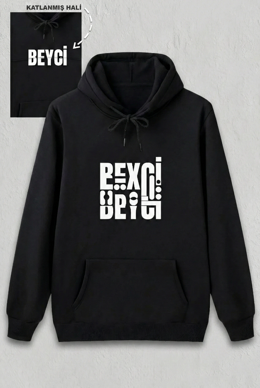 ASSEMA Sevgililer Günü Özel Kapüşonlu Beyci Baskılı Oversize Sweatshirt - Siyah