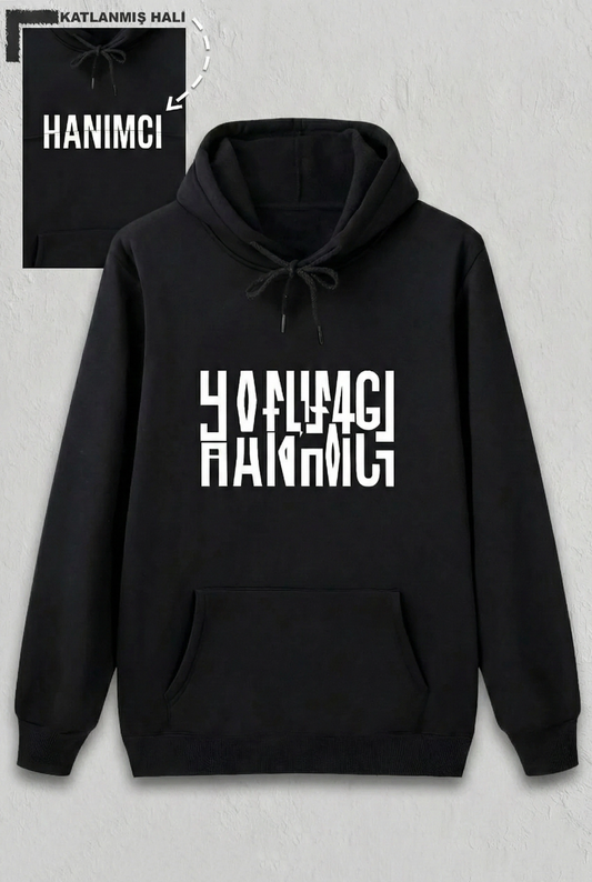 Sevgililer Günü Hanımcı Hediye Baskılı Oversize Kapüşonlu Sweatshirt - Siya