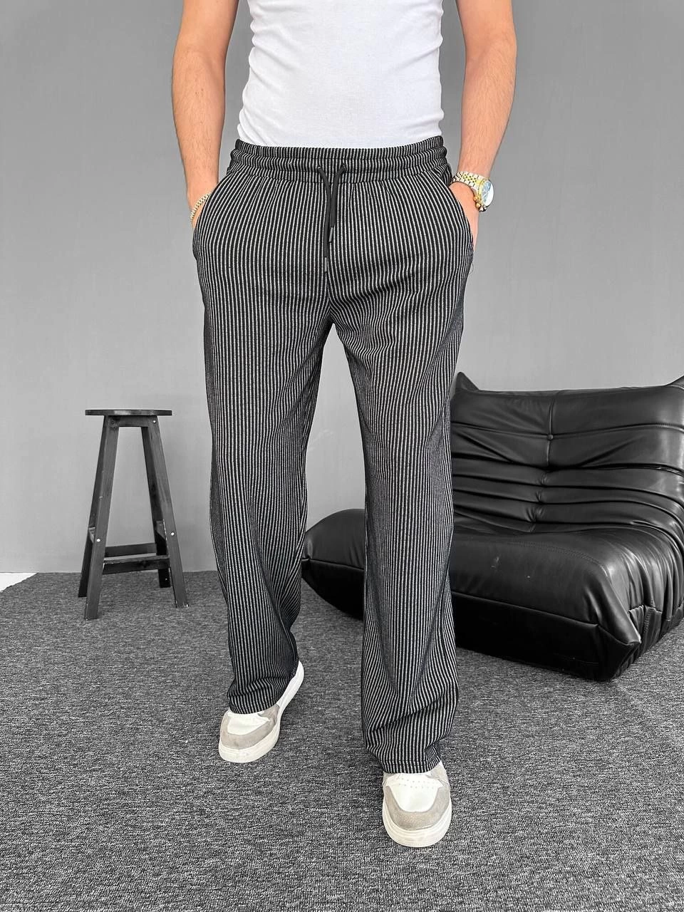 ASSEMA Su Yolu Çizgili Cepli Pantalon - Siyah