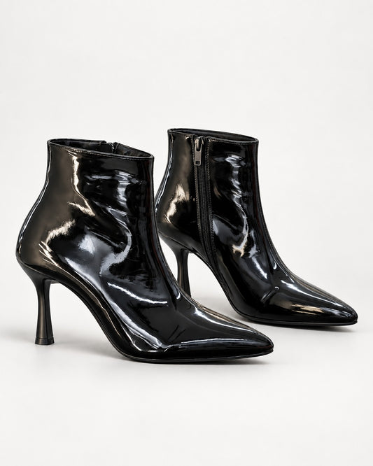 BayTuluk BT-S8 Siyah Rugan Sivri Burun 8 cm Yüksek Topuklu Stiletto Kadın Bot