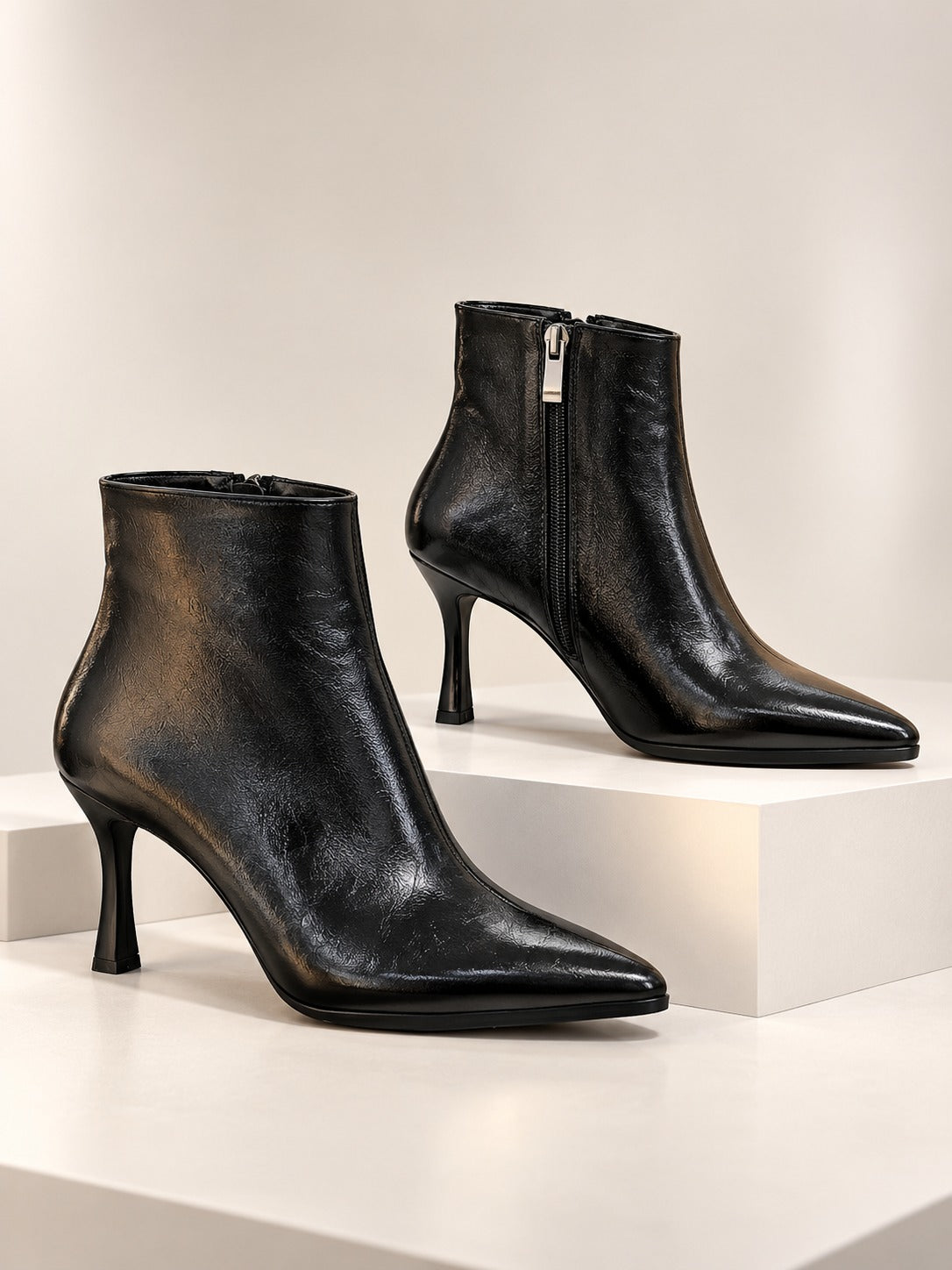 BayTuluk BT-S8 Siyah Yanki Sivri Burun 8 cm Yüksek Topuklu Stiletto Kadın Bot