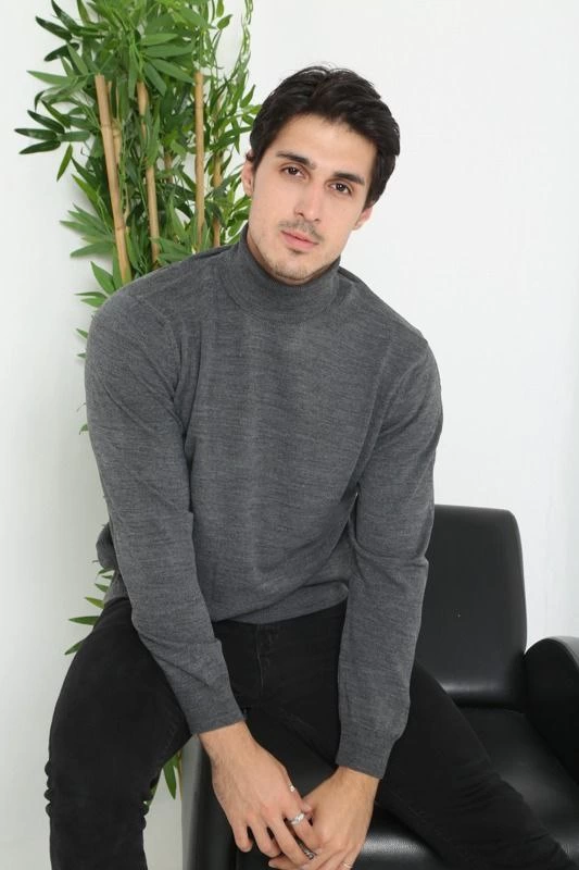 ASSEMA Unisex Tam Boğazlı Balıkçı Yaka Dokuma Triko - Füme