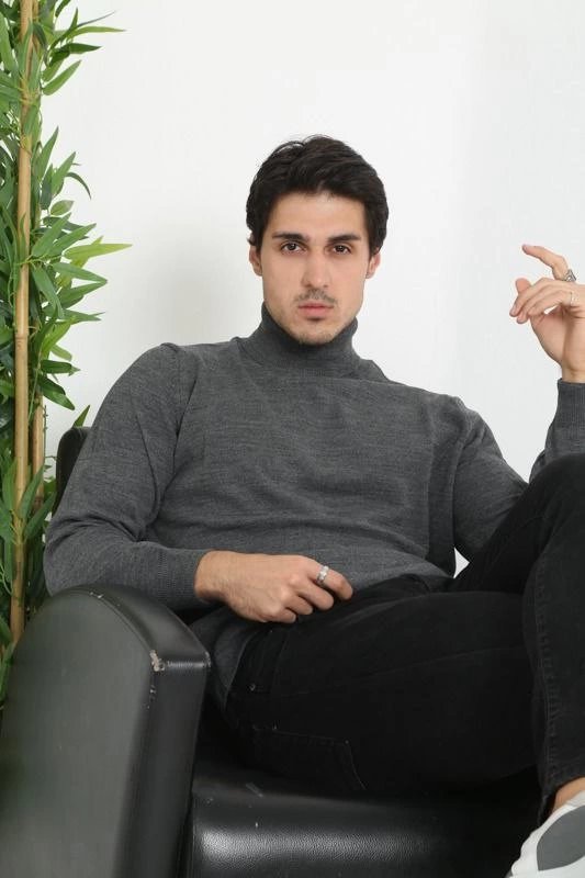 ASSEMA Unisex Tam Boğazlı Balıkçı Yaka Dokuma Triko - Füme