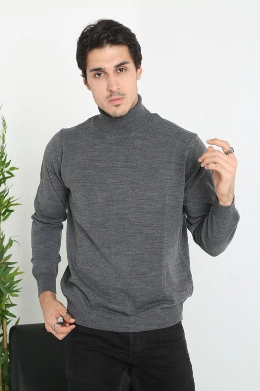 ASSEMA Unisex Tam Boğazlı Balıkçı Yaka Dokuma Triko - Füme