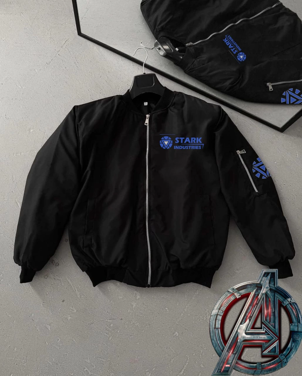 ASSEMA ERKEK Stark Industries Siyah Bomber Mont Fermuarlı Cepli Uzun Kollu Kapitone - Siyah
