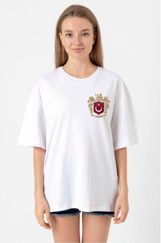 ASSEMA Türk Arma Baskı T-shirt- Beyaz