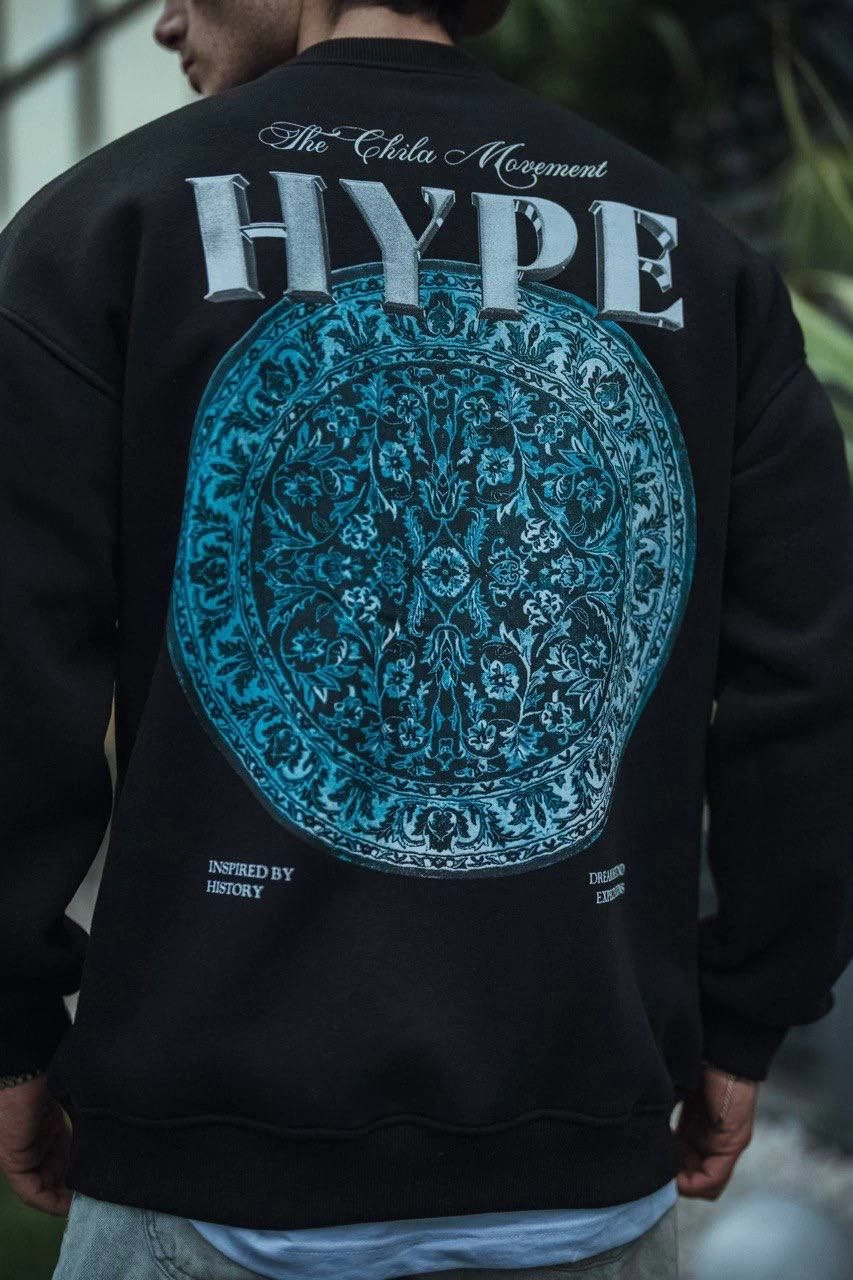 ASSEMA Erkek Üç İplik Bisiklet Yaka Baskılı SweatShirt - Siyah