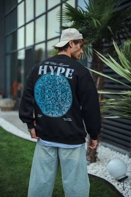 ASSEMA Erkek Üç İplik Bisiklet Yaka Baskılı SweatShirt - Siyah