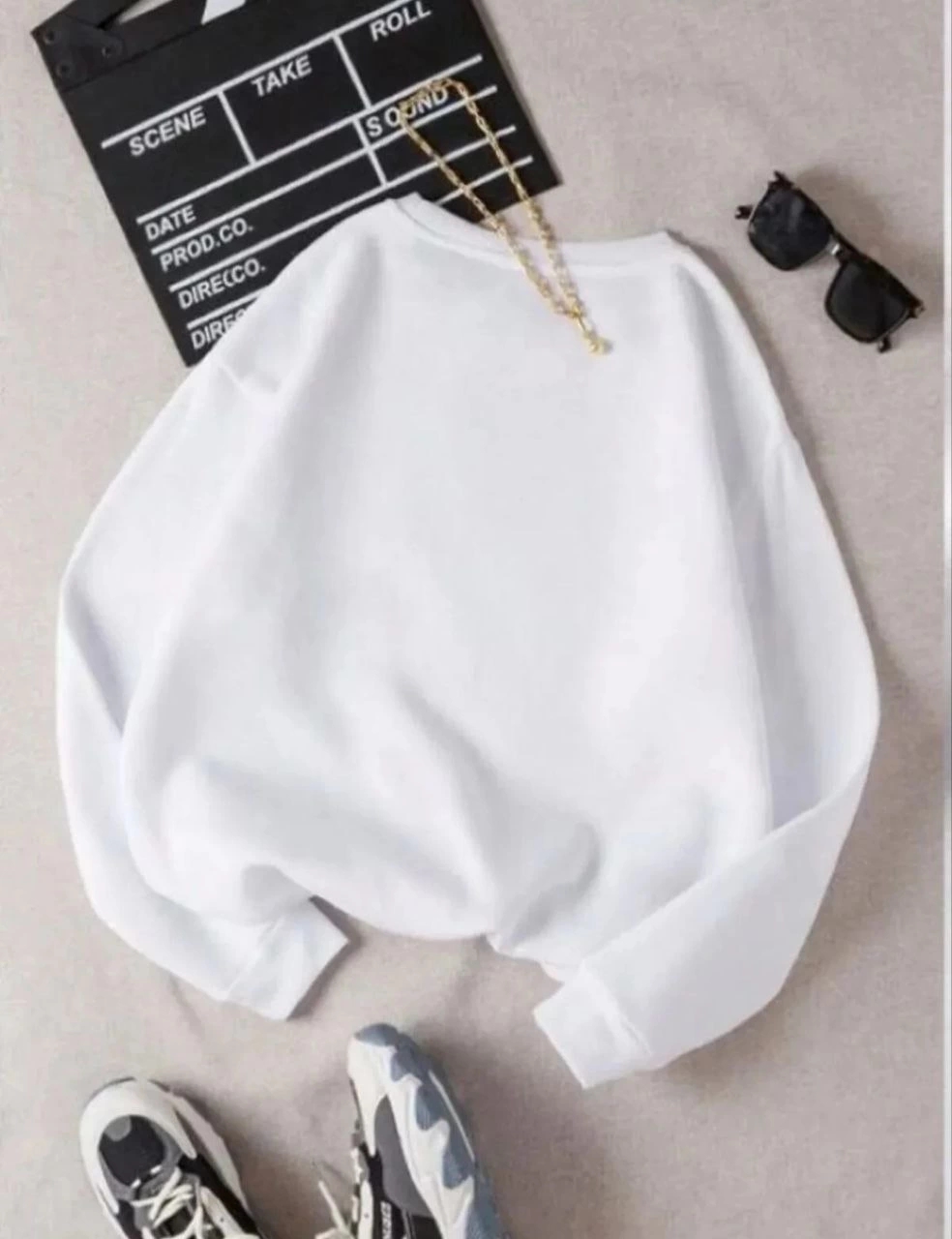 ASSEMA Kadın Üç İplik Pamuklu Biskilet Yaka SweatShirt - Beyaz