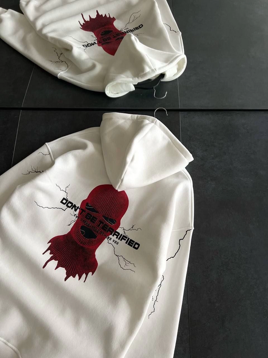 ASSEMA Kadın Üç İplik Kapüşonlu Baskılı Oversize SweatShirt- Beyaz