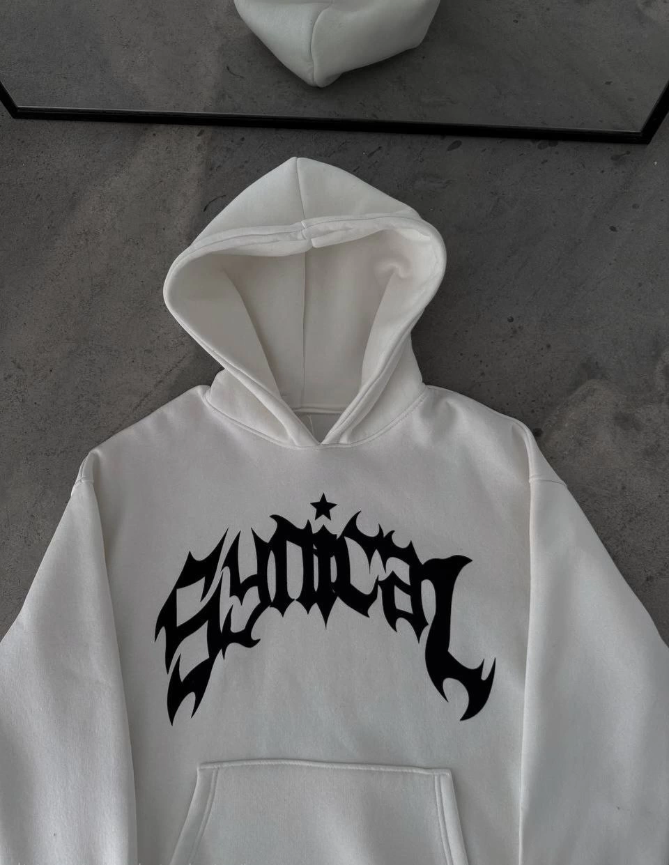 ASSEMA Erkek üç iplik pamuklu Kışlık Kapüşonlu Baskılı Oversize SweatShirt- Beyaz
