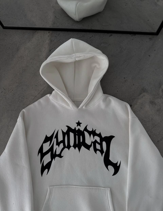 ASSEMA Erkek üç iplik pamuklu Kışlık Kapüşonlu Baskılı Oversize SweatShirt- Beyaz