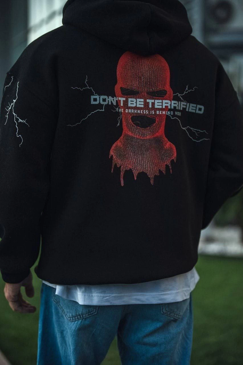 ASSEMA Erkek Üç İplik Kapüşonlu Baskılı Oversize SweatShirt- Siyah