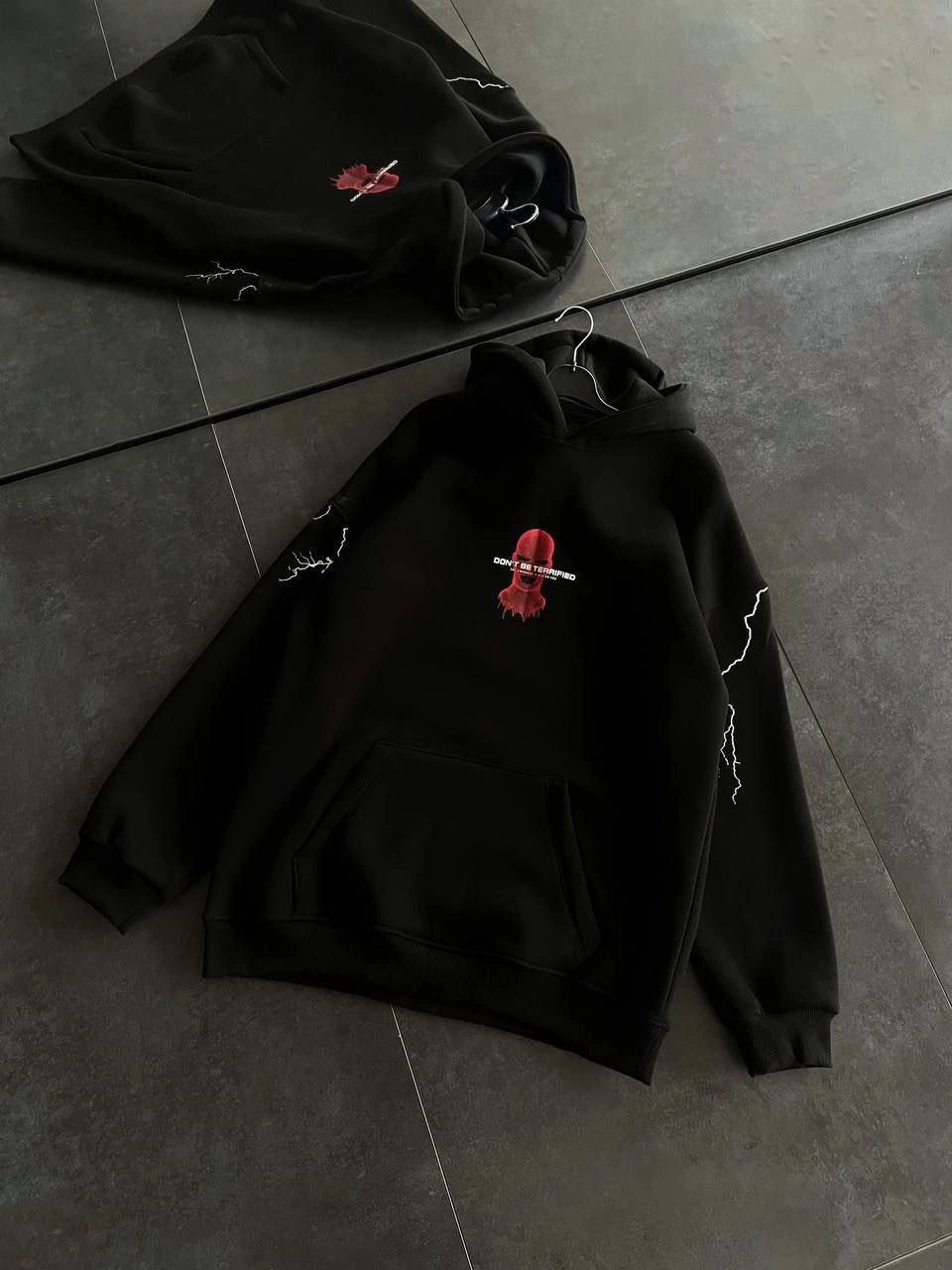 ASSEMA Kadın Üç İplik Kapüşonlu Baskılı Oversize SweatShirt- Siyah