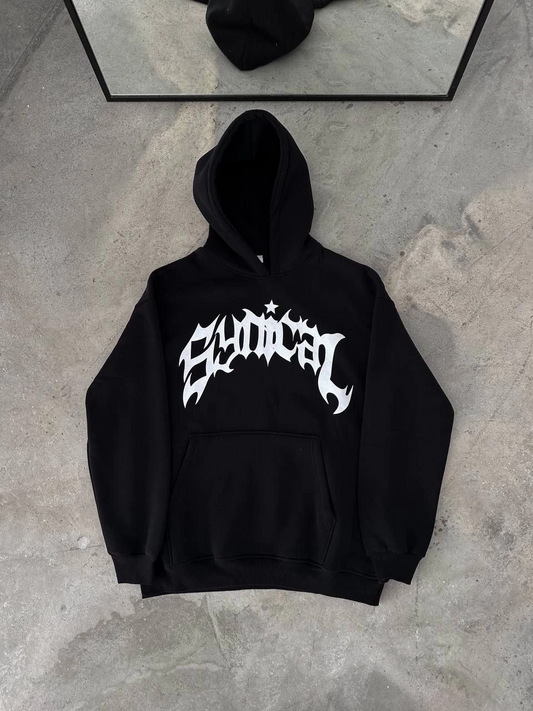 ASSEMA Erkek üç iplik pamuklu Kışlık Kapüşonlu Baskılı Oversize SweatShirt- Siyah