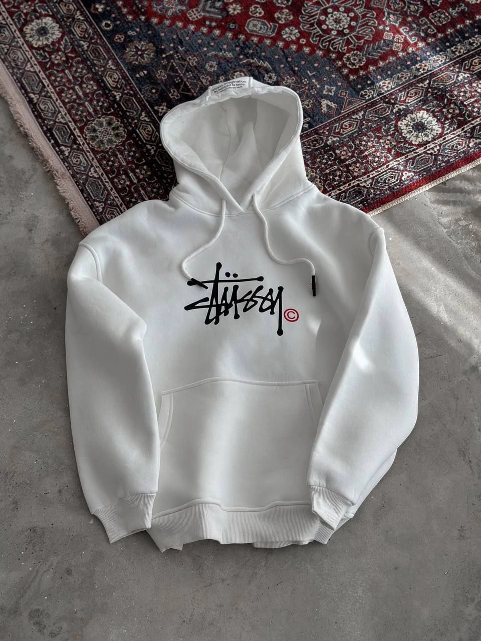 ASSEMA Üç İplik Kapşonlu Baskılı SweatShirt - Beyaz