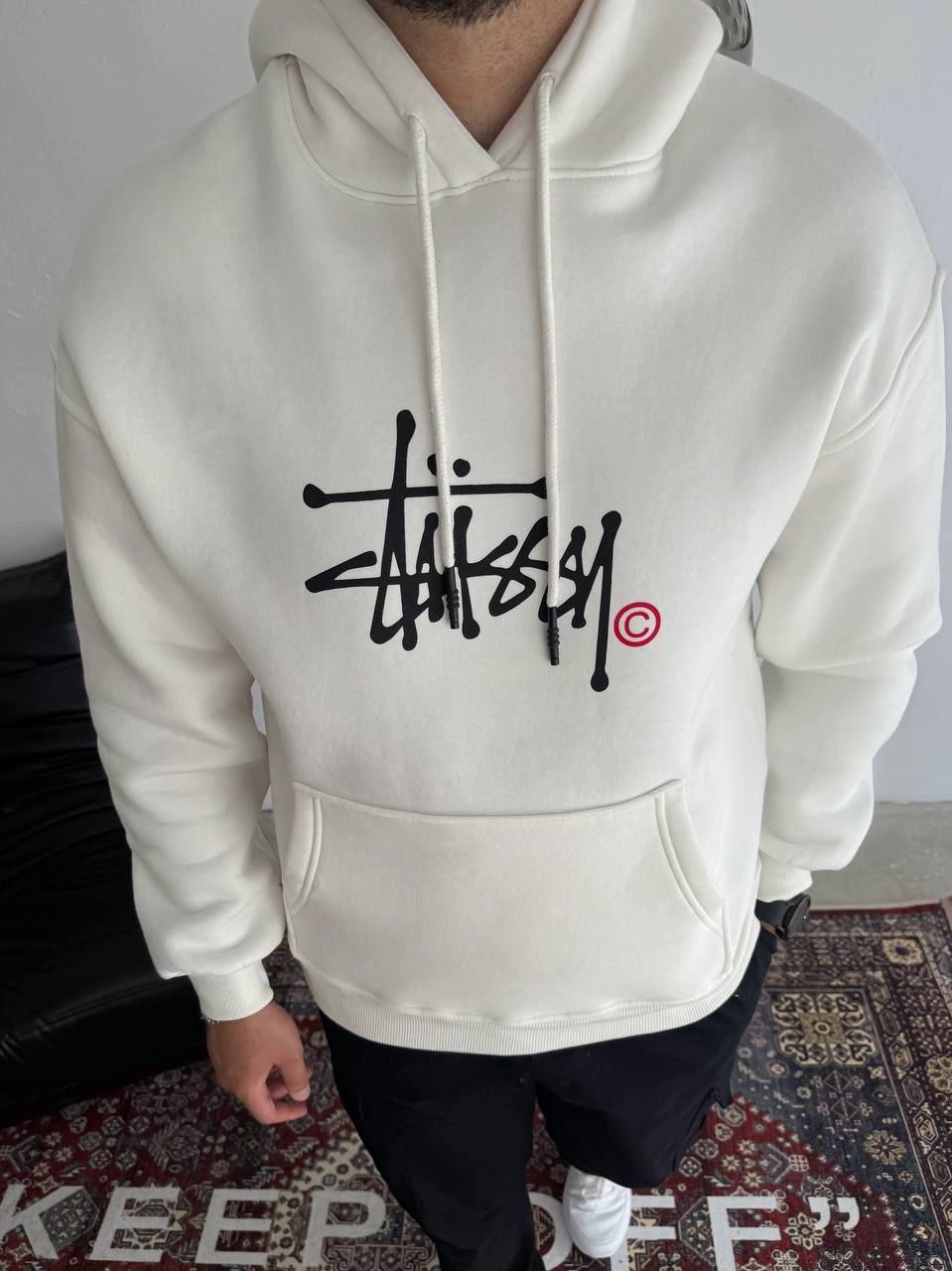ASSEMA Üç İplik Kapşonlu Baskılı SweatShirt - Beyaz