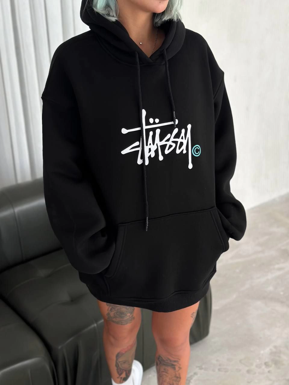 ASSEMA Üç İplik Kapşonlu Baskılı SweatShirt - Siyah