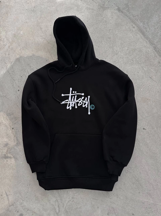 ASSEMA Üç İplik Kapşonlu Baskılı SweatShirt - Siyah