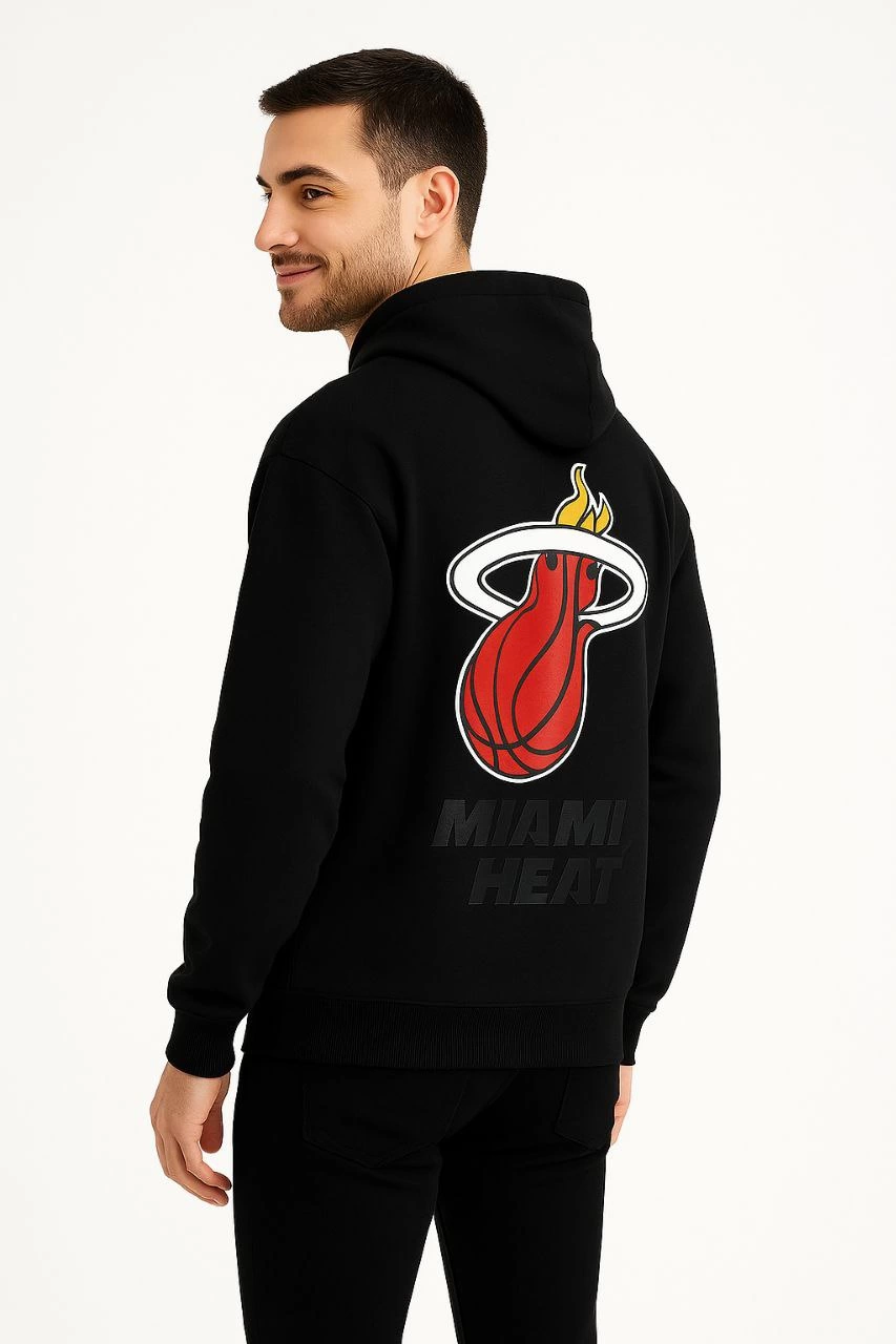 ASSEMA Erkek Kapşonlu Sweatshirt Üç İplik Şardonlu Oversize Fit Ön Arka Baskılı Kanguru - Siyah