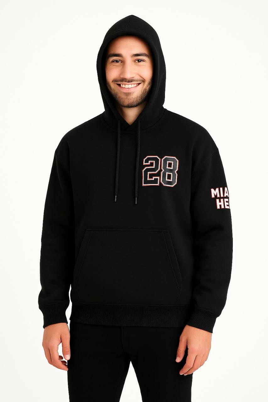 ASSEMA Erkek Kapşonlu Sweatshirt Üç İplik Şardonlu Oversize Fit Ön Arka Baskılı Kanguru - Siyah