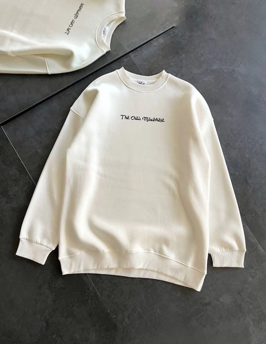 ASSEMA Üç İplik Penye Bisiklet Yaka Baskılı SweatShirt - Beyaz