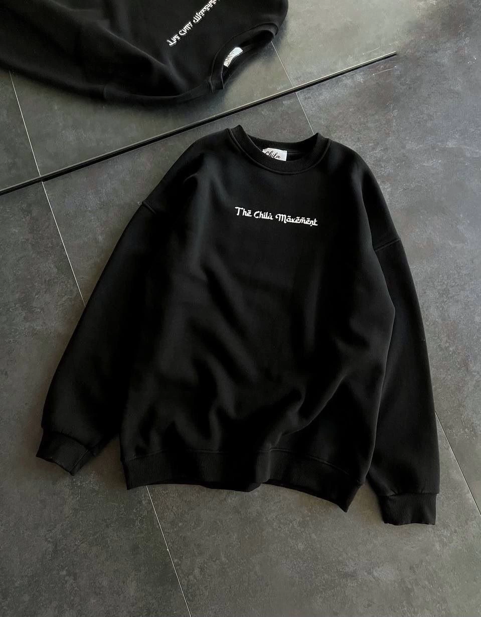 ASSEMA Üç İplik Penye Bisiklet Yaka Baskılı SweatShirt - Siyah