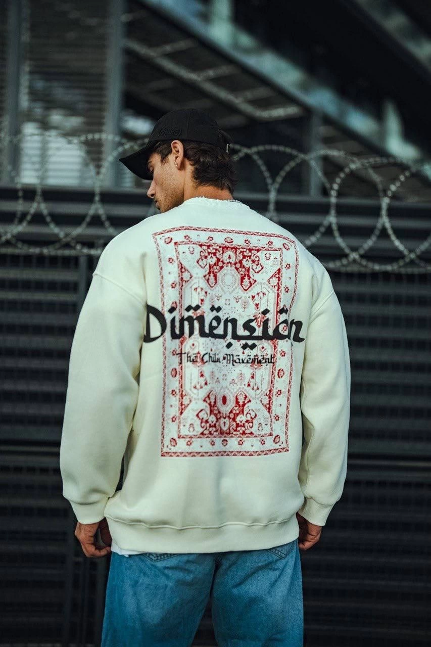 ASSEMA Üç İplik Penye Bisiklet Yaka Oversize Baskılı SweatShirt - Beyaz