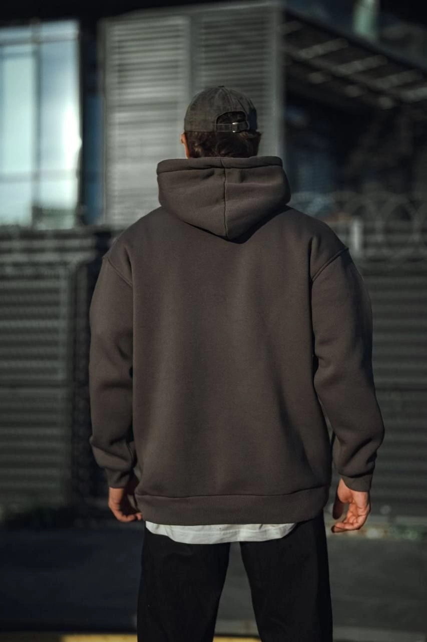 ASSEMA Erkek Üç İplik Penye Kapşonlu Basic SweatShirt - Füme