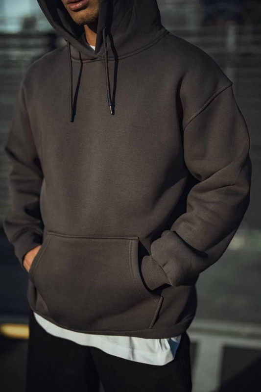 ASSEMA Erkek Üç İplik Penye Kapşonlu Basic SweatShirt - Füme