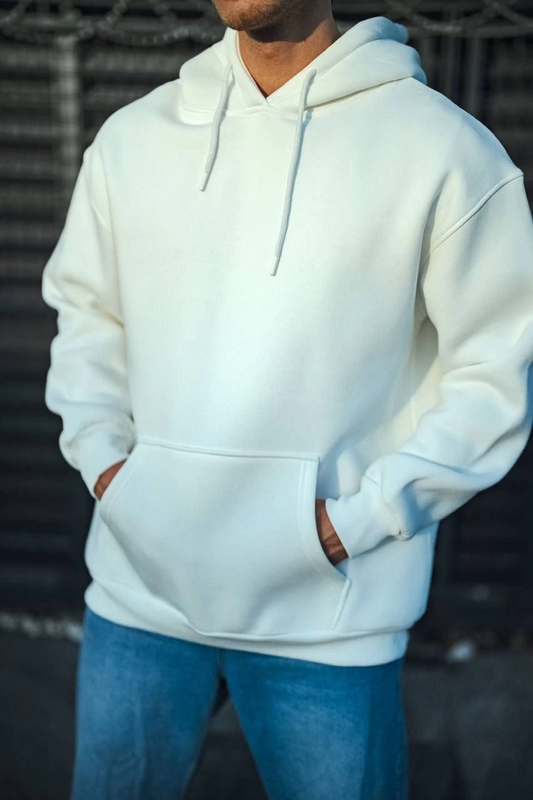 ASSEMA Erkek Üç İplik Penye Kapşonlu Basic SweatShirt - Beyaz