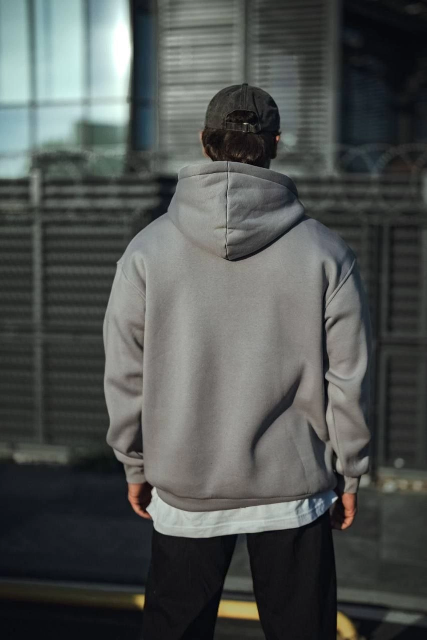 ASSEMA Erkek Üç İplik Penye Kapşonlu Basic SweatShirt - Boyalı Gri