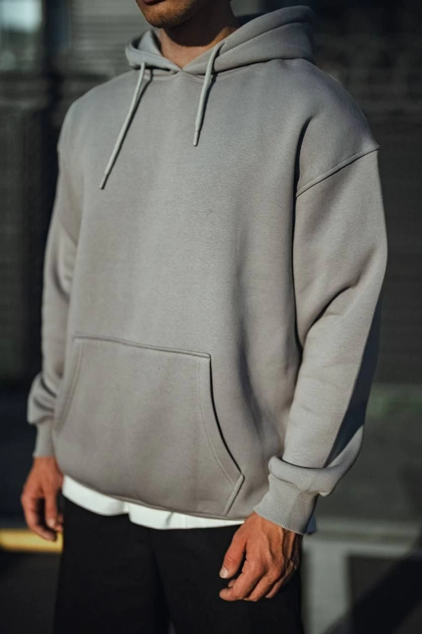 ASSEMA Erkek Üç İplik Penye Kapşonlu Basic SweatShirt - Boyalı Gri