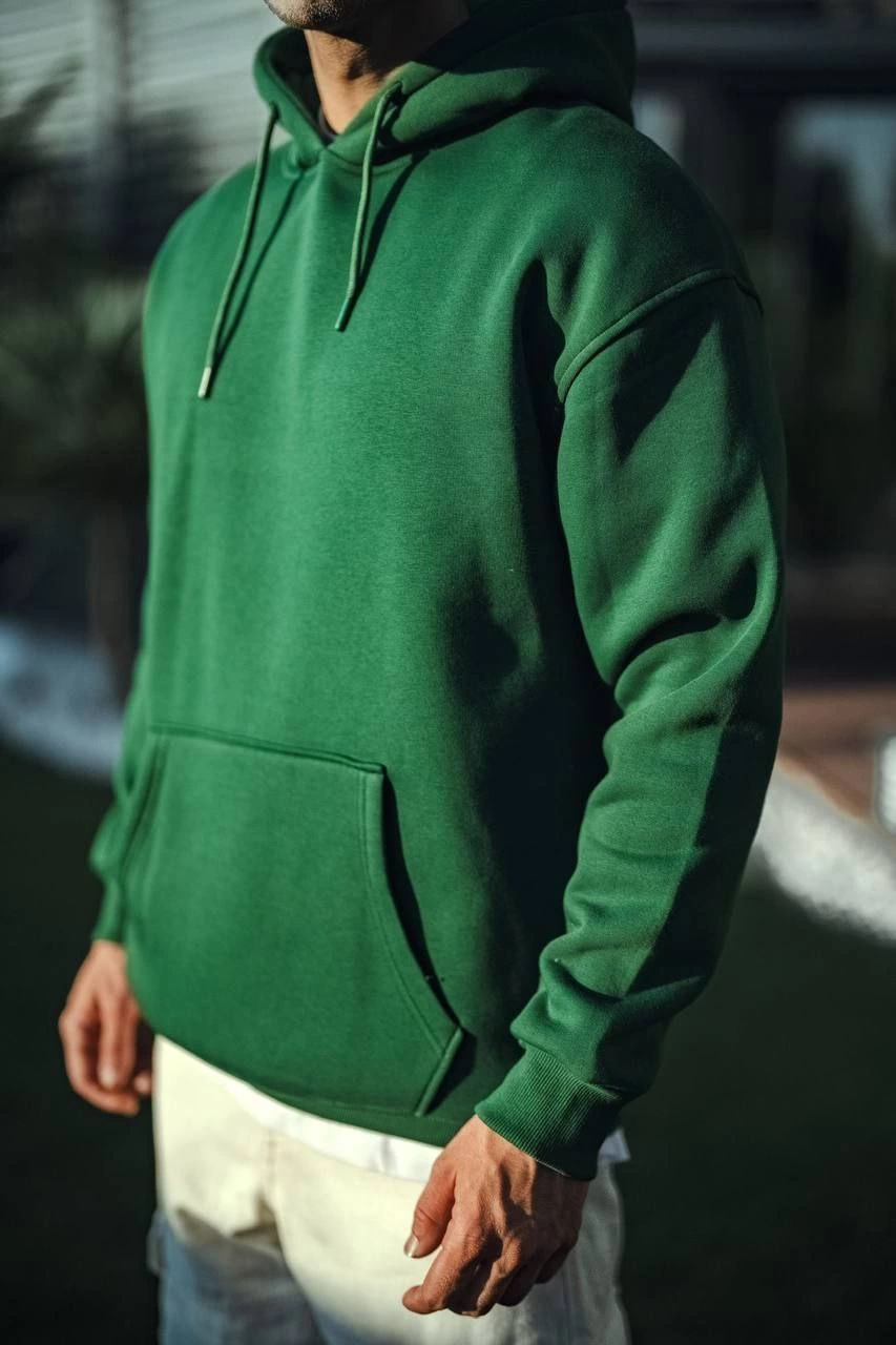 ASSEMA Erkek Üç İplik Penye Kapşonlu Basic SweatShirt - Haki