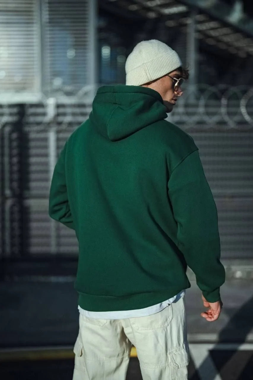 ASSEMA Erkek Üç İplik Penye kapüşonlu Basic SweatShirt - Haki