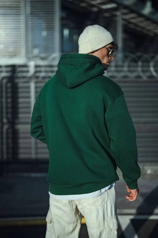 ASSEMA Erkek Üç İplik Penye kapüşonlu Basic SweatShirt - Haki