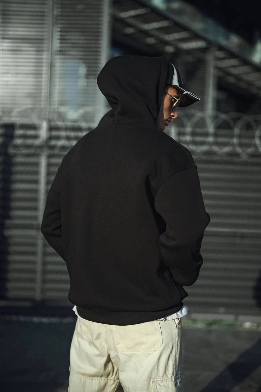 ASSEMA Erkek Üç İplik Penye Kapşonlu Basic SweatShirt - Siyah