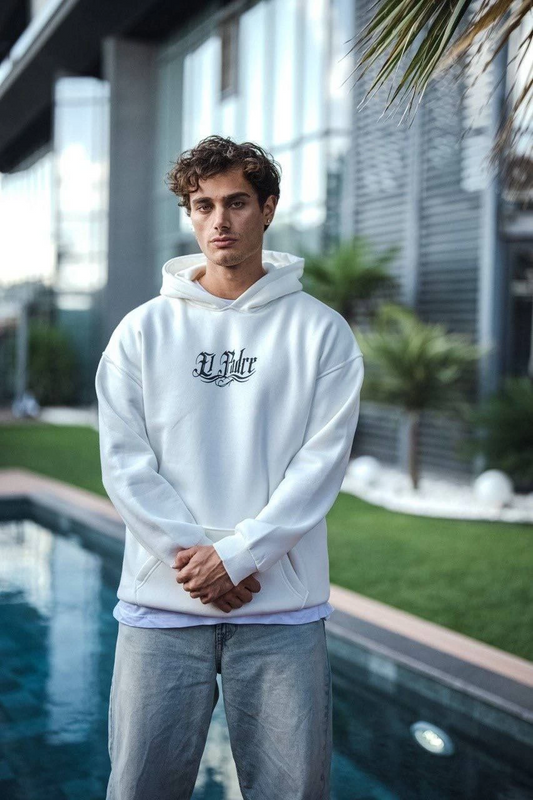 ASSEMA Erkek Üç İplik Penye Kapşonlu Baskılı SweatShirt - Beyaz