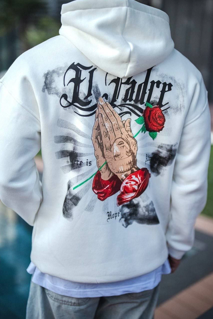 ASSEMA Erkek Üç İplik Penye Kapşonlu Baskılı SweatShirt - Beyaz