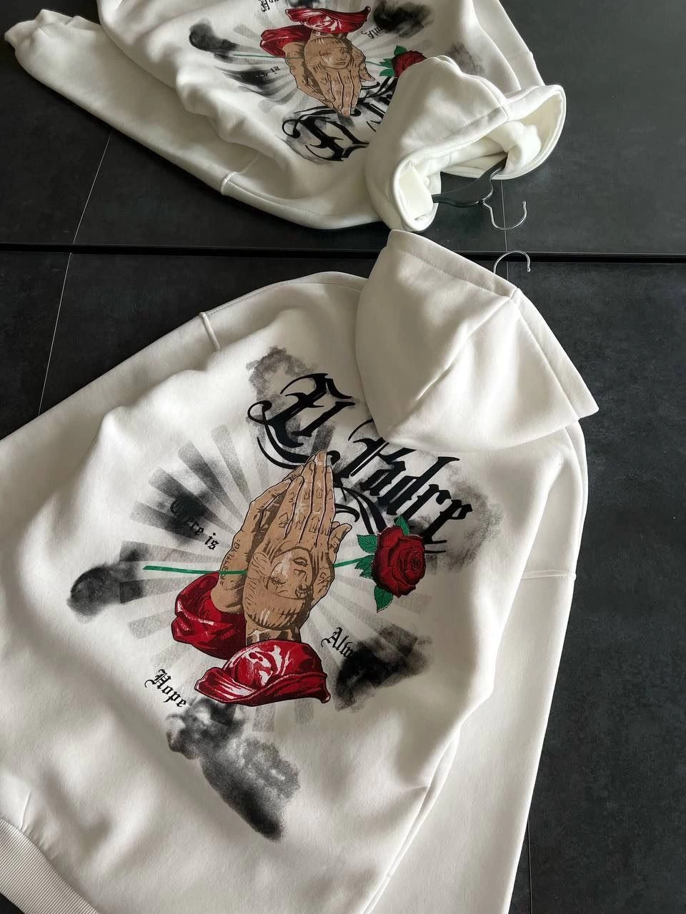 ASSEMA Kadın Üç İplik Penye Uzun Kol Kapüşonlu Baskılı SweatShirt - Beyaz