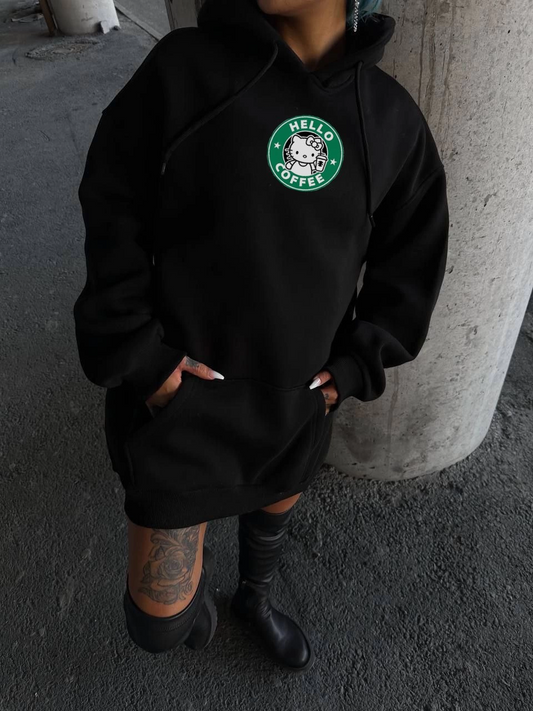 ASSEMA Kadın Üç İplik Pamuklu Kapüşonlu SweatShirt - Siyah