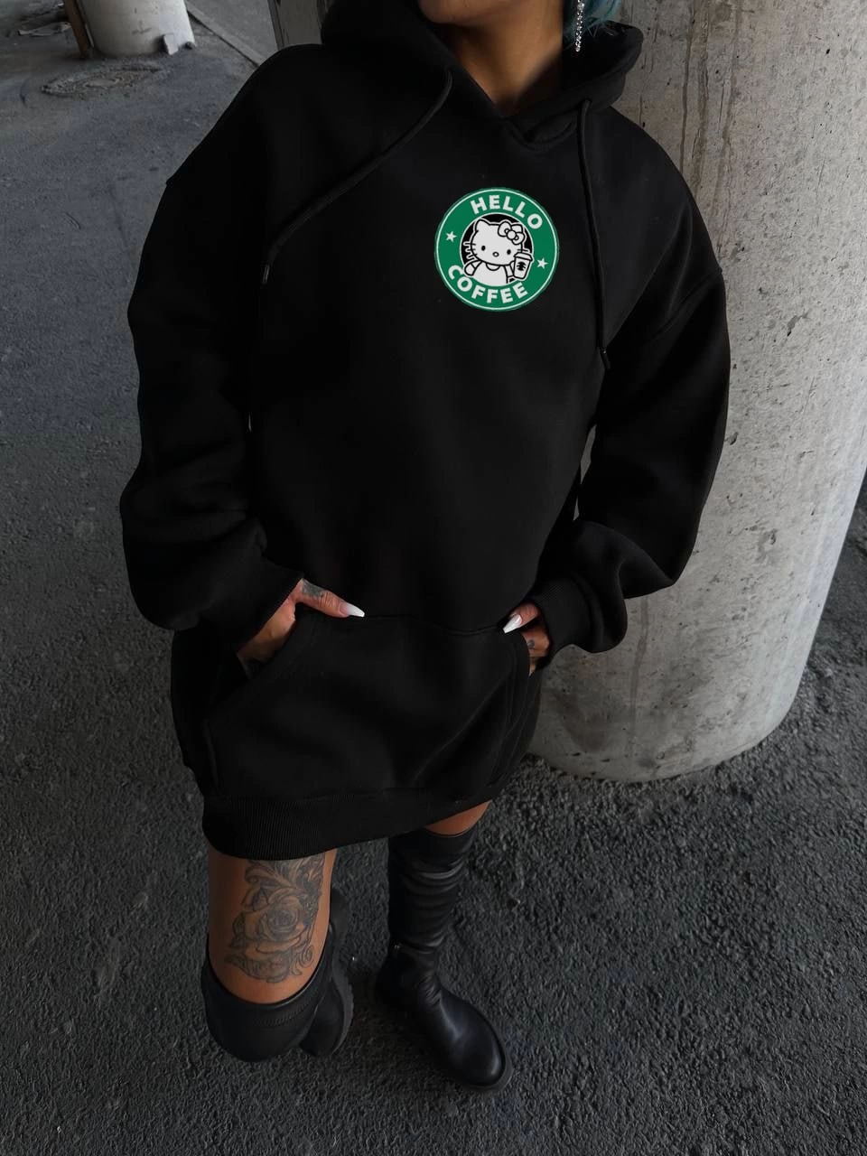 ASSEMA Kadın Üç İplik Pamuklu Kapüşonlu SweatShirt - Siyah