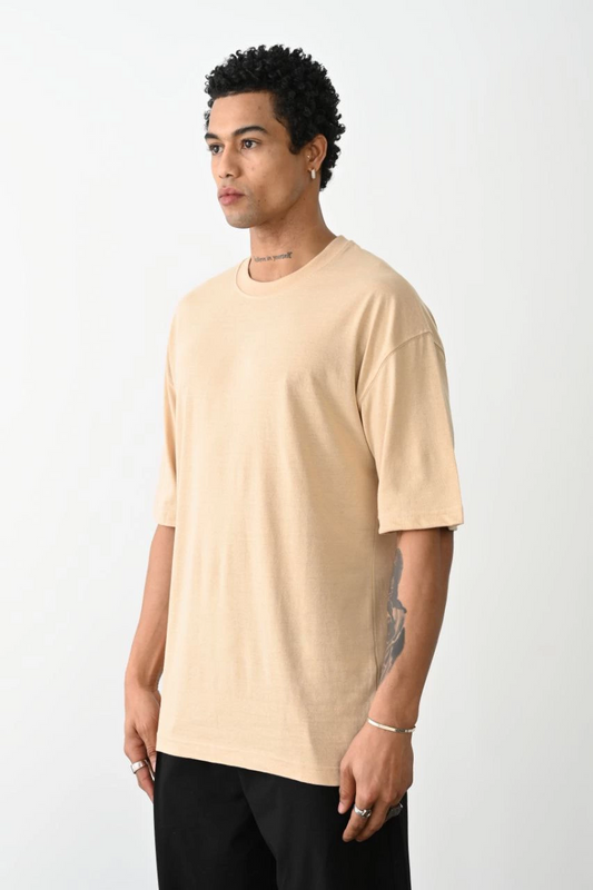 ASSEMA Erkek Düz Basic Bisiklet Yaka Kısa kol T-Shirt - Bej