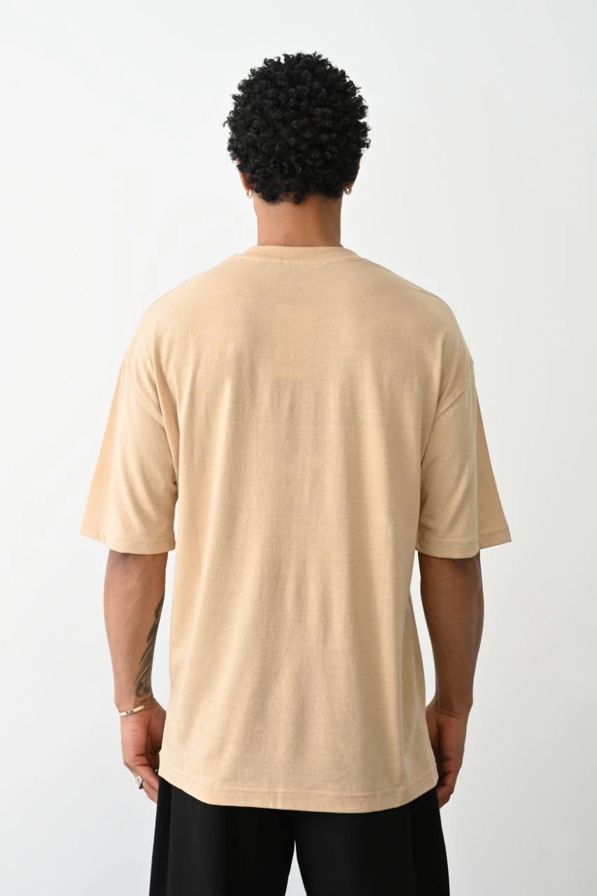 ASSEMA Erkek Düz Basic Bisiklet Yaka Kısa kol T-Shirt - Bej