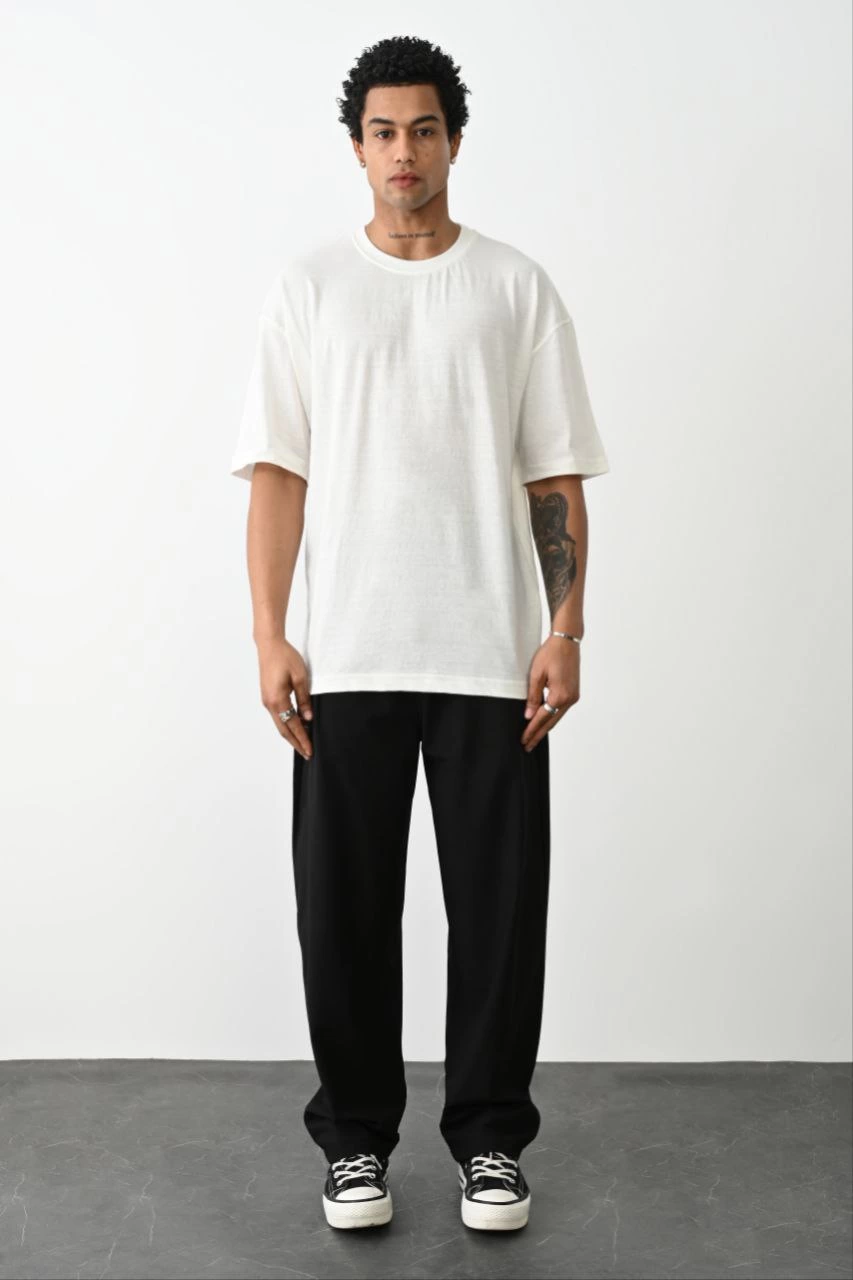 ASSEMA Erkek Düz Basic Bisiklet Yaka Kısa kol  T-Shirt - Beyaz