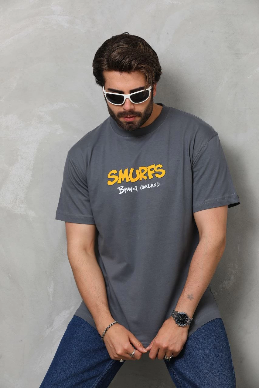 ASSEMA Erkek  Basic Bisiklet Yaka  T-Shirt - Füme