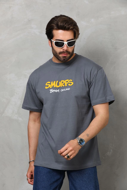 ASSEMA Erkek  Basic Bisiklet Yaka  T-Shirt - Füme